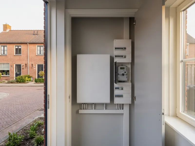 Thuisbatterij in een technische ruimte naast de meterkast