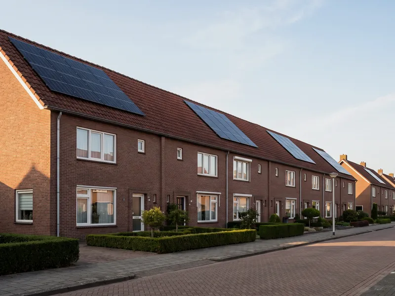 Rijtjeshuizen met zonnepanelen op het dak