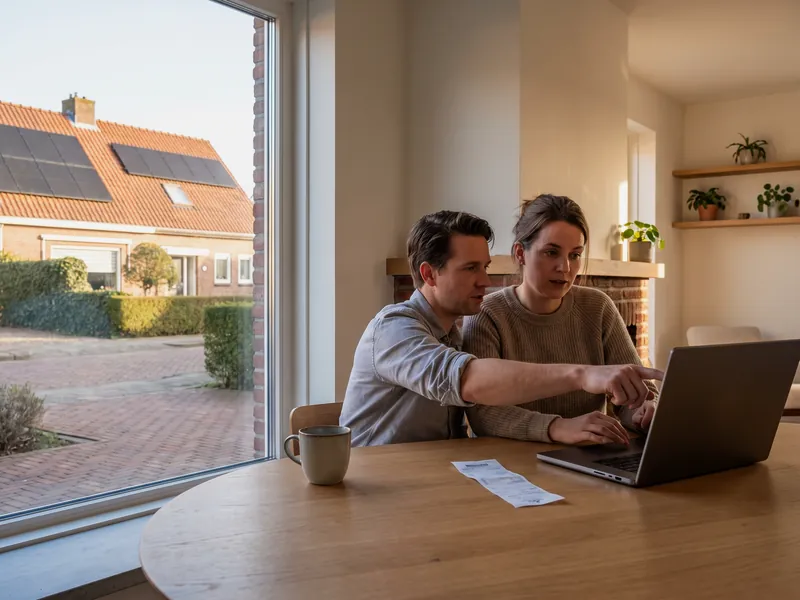 Stel rekent aan de keukentafel